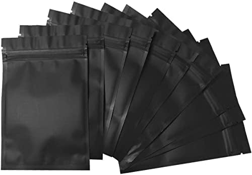 100 БР Матово черни майларовые пакети - 4x6 инча Черни майларовые пакети за съхранение на продукти с цип с вакуум печата.
