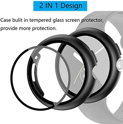 YOYOKIT 2 опаковки със Защитно фолио за екрана, съвместима с Pixel Google Watch, Твърд калъф за вашия КОМПЮТЪР с предпазно фолио от закалено стъкло, Пълно Покритие, с Аксесоари з