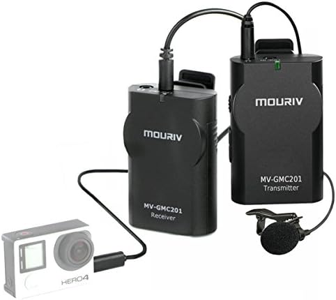 MOURIV MV-GMC201 Безжична петличная микрофон система 2.4 G съвместима с iPhone 11 X 8 Plus 8 7 6, Canon 6D 600D Nikon D800 D3300 Sony А7 А9 DSLR, екшън камери GoPro