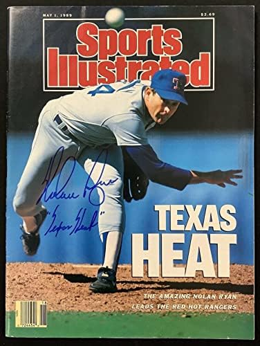 Нолан Райън Подписа за Спортс илюстрейтид 5/1/89 Без етикет Texas Rangers Heat Auto JSA - Списания MLB с автограф