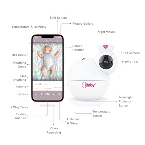 Интелигентен следи бебето iBaby I6 с видео камера Full HD 2K, Wi-Fi-следене на дишането на бебето с видео и аудио, наблюдение на дишане, анализ на съня, двупосочен звук, сигнали
