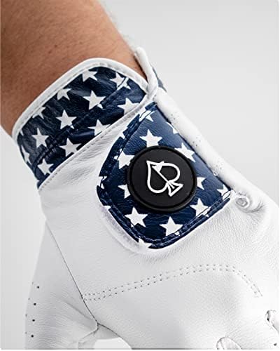 Дизайн ръкавици за голф Pins & Aces - Stars - Висококачествена кожа AAA Cabretta, Устойчива Туристическа Ръкавица за мъже или жени - Висококачествена Кожена Ръкавица за голф на л?