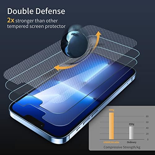 Небьющаяся защитно фолио за екрана на iPhone 14/13/13 Pro [2] От двойно небьющегося закалено стъкло [Лесен за инсталиране рамка] [Твърдост 9H] [Яснота 99,99% HD] [Без мехурчета] за App