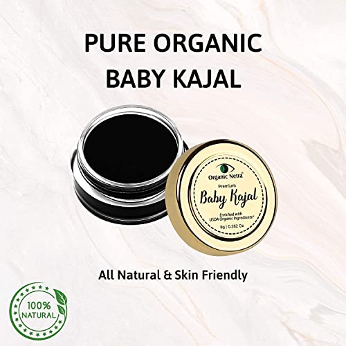 BETT Organic Netra® Baby Kajal - Натурален, Обогатен сертифицирани органични съставки, които не съдържат химикали Каджал, Водоустойчиви и издръжливи - 8 г