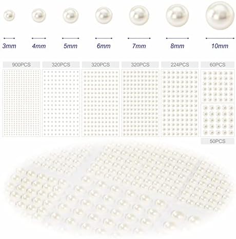 14 Листа Самозалепващи перлата на стикери, Перлени Етикети за коса 7 размери 3-4-5-6-7-8-10 mm, се Използват за грим