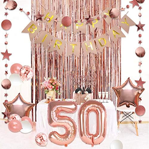Украса на 50-ия рожден Ден на жени, Банер честит Рожден Ден, Topper за Торта 50-ти Рожден ден, Завеса от Розово Злато, Лента с 50-ти Рожден Ден, Номер 50, Балон от Фолио за Годи?