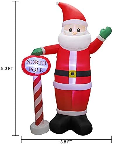 Коледен Надуваем Дядо Коледа MorTime 8 метра, с Линеарно Стълб, Надуваем Осветен Гигантска Вълна на Северния Полюс Дядо Коледа с led Лампи, Декорация на Двора, Празничен ?