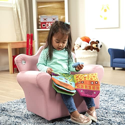 Детско столче Melissa & Doug от Розова изкуствена кожа с Облегалка във формата на Корона (Детски мебели) - Стол Принцеси За деца, Детски мебели, Розово столче За деца