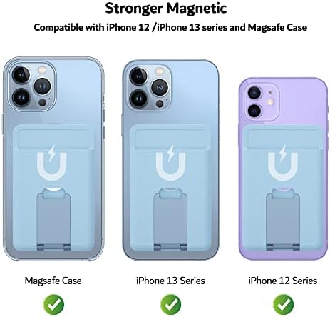 Чантата с магнитен държач за карти pzoz със стойка MagSafe, Силиконови Джобове, Държач за карти с Метална поставка за iPhone 14, 13, 12, Pro, Mini, Max Plus (син)