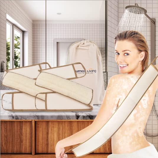 Lumos Living Premium Голям Ексфолиращ Стъргало за гърба от естествена гъба за душ (2 опаковки) Бежов цвят