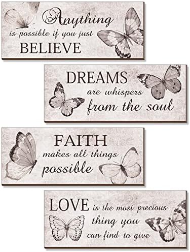 4 Бр Пеперуда Вдъхновяваща Цитат на Дървен Знак Ретро Дърво Любов Вярата е да Вярват Мечта Стенен Декор Сиво Мотивационен Положителен Декор във формата на Пеперуда