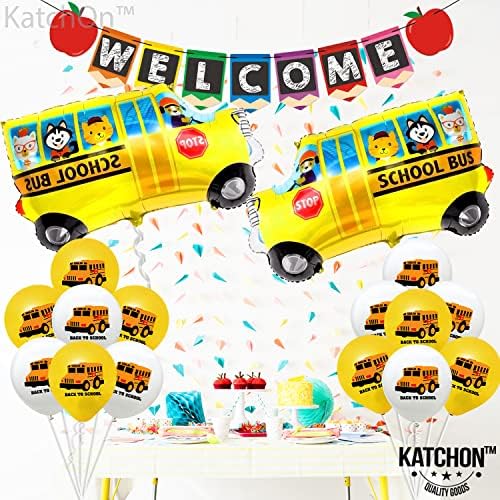Балони Катчон, отново на училище - Опаковката от 16 балони Обратно в училищен автобус | Декорация Обратно в училище | балони за първия ден на обучението си, Украса за п