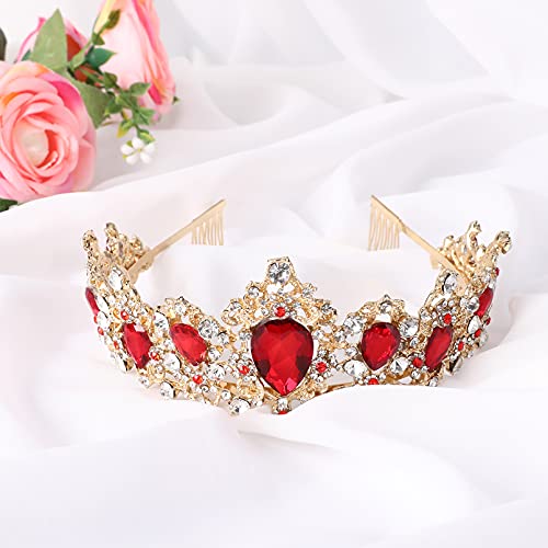 KTYOEY Короната на кралицата и диадема за жени-Кристален превръзка на главата, аксесоари за коса във формата на короната на принцеса за парти на булката (червен)