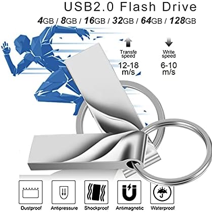 PDGJG Метален USB флаш памет 32 GB 16 GB пръчка 128 GB 64 GB Водоустойчив флаш памет 8 GB флаш памет USB 2.0 USB устройство с потребителски логото (Капацитет: 128 GB, цвят: жълт)