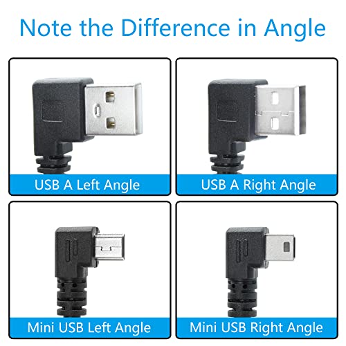 Къс кабел Mini USB 9 инча, захранващ Кабел Mini usb за камера, кабел за зареждане и синхронизация на данни под ъгъл 90 градуса от USB A ляво до Mini Надясно, Съвместим с видеорегис