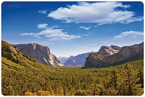 Подложка за домашни любимци Ambesonne Yosemite за храна и вода, Ел Капитан, Йосемити и Half Dome в националните паркове, Калифорния, Летен вид на САЩ, Правоъгълен Нескользящий Гу