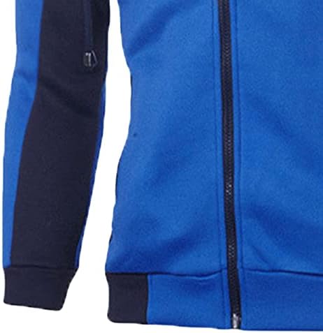 Maiyifu-GJ Мъжки Приталенная Hoody с качулка с цип, Флисовые блузи с качулка в цвят блок, леки блузи с дълъг ръкав, яке (Синьо, 3 размера)
