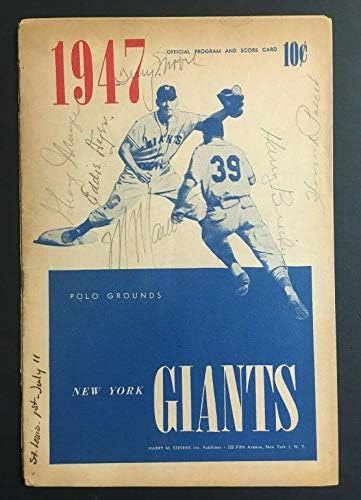 Ню Йорк Джайентс - Сейнт Луис Кардиналс подписаха 6 авто 7.11.1947 програма Еди Дайър съавтор - Списания MLB с автограф