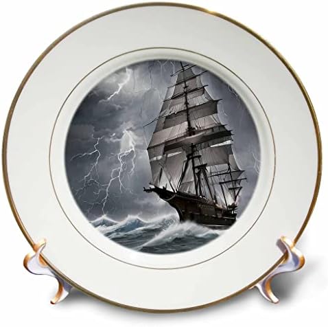 Триизмерно Цифрово изображение с висока кораб. Подарък чинии Fantasy bark, Буря, Waves, светкавица (cp-375689-1)