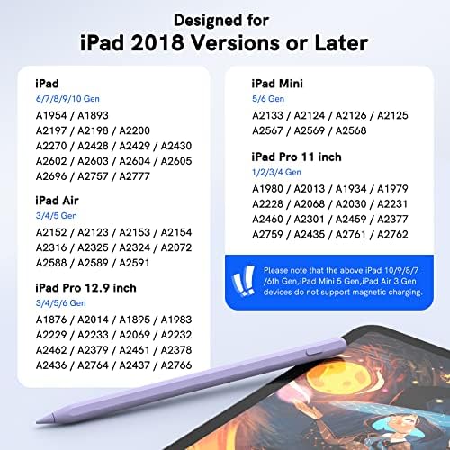 Стилус с магнитна безжична зареждане - Zspeed iPad Молив Почти като Apple Pencil 2-ро поколение, Съвместими с iPad Air 5/4, iPad Mini 6, iPad Pro 11 3/2/1, iPad Pro 12,96/5/4/3 (лилаво)