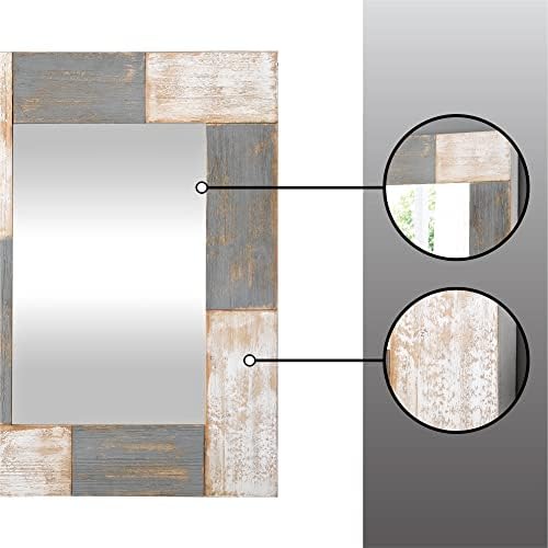 Стенно огледало FirsTime & Co. Mason Planks, 31,5 x 24Ш, Состаренное от бяло и сиво Дърво
