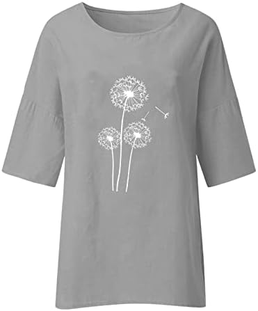 Дамски Компресиране Риза с дълъг ръкав, Лятна Дамска Риза с кръгло деколте и ръкав 3 от 4 С Флорални Принтом, Свободни Дамски Ризи, Дълги