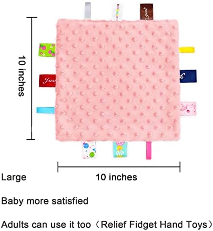 Защитни одеяла XIAOMUWU Tag за бебета, Сензорно Успокояващ одеяло, за дете 3-12 месеца, Меки играчки Minky Loveys за момичета и момчета (Розово-жълт)