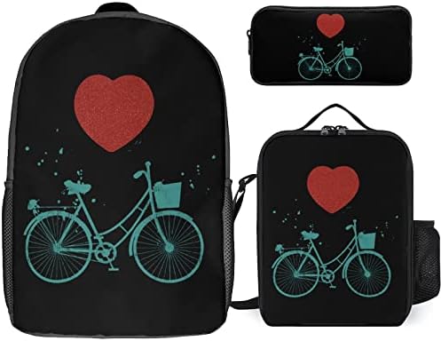 Комплекти за Училищни Раници Bikes Hearts за Студенти С Хубав Принтом Bookbag Set с Изолирана Кутия за Обяд и Пеналом