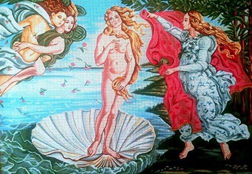 Платно, рисувана с Игла, Комплект за бродиране на гоблени счетным кръст Гоблен - Раждането на Венера от Сандро Ботичели 28 x
