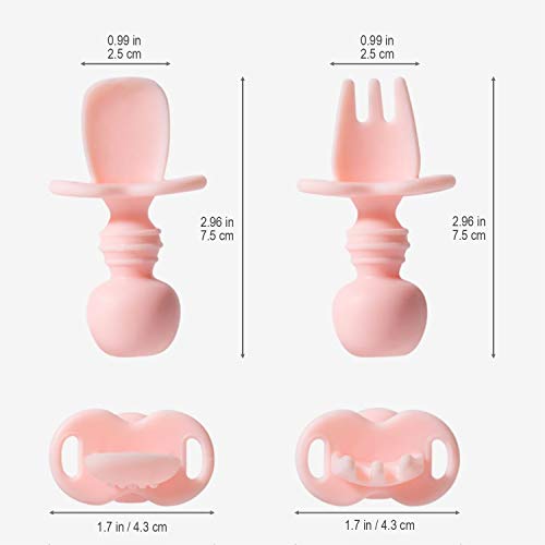 Комплект силиконови детски аксесоари за хранене BABY DROM - Детска вилица и лъжица за самостоятелно хранене на първия етап - Бебешки аксесоари за отбиване от гърдата с l