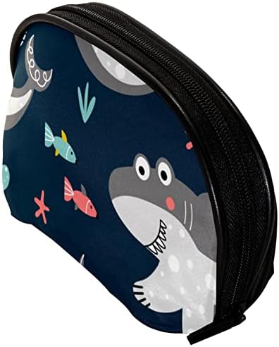 TBOUOBT Козметични чанти, козметични Чанти за жени, Малки Пътни Чанти за Грим, Cartoony Коралов Океан с Акули