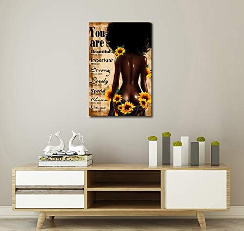 КАЛАВА Афроамериканское Стенно Изкуство Черна Жена на Слънчогледа Вдъхновяваща Цитат Печат върху Платно Начало Декор за Баня от Хола Спалня на Стаята на Момичета?