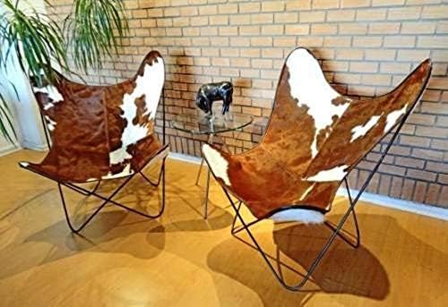 Оригинален стол BKF. ръчна изработка. Стол-пеперуда от телешка кожа от Аржентина. Хромирана рамка (кафяво-бяла)