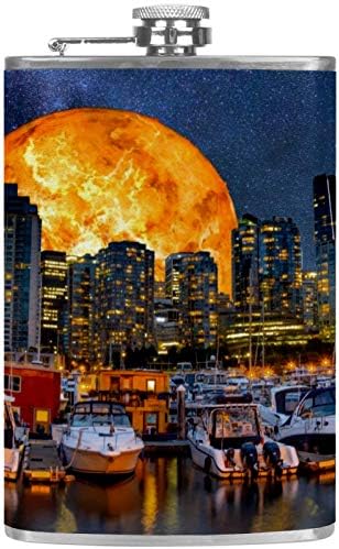 Фляжка за Алкохол от Неръждаема Стомана Запечатани с Фуния 7,7 унция в Кожа Джоба една Чудесна Идея за подарък Фляжка - Galaxy Moon Night Universe Planet