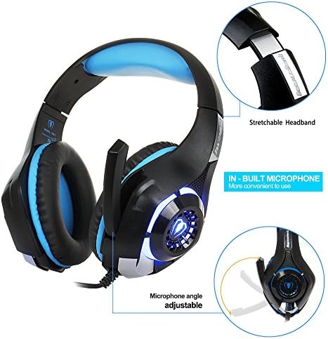 Страхотна детска слушалки с микрофон за нови Xbox One, PS4, PC - Съраунд звук, слот слушалките с шумопотискане - Лесен за регулиране на силата на звука и led подсветка - Жак 3,5