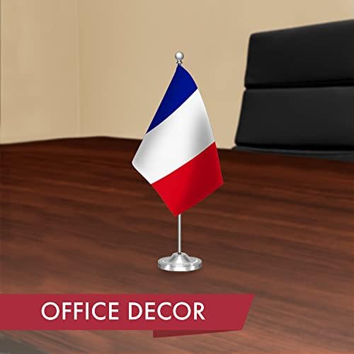 G128 Набор от френски настолни знамена Луксозни France | 8,5x5,5 инча | полиестер 300D с принтом, сребро купол