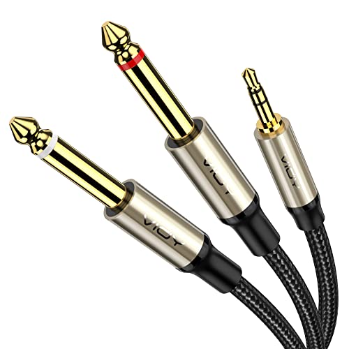 Аудио кабел VIOY от 3,5 мм до 6,35 мм 1/4 (3 ft /1 м), 3.5 мм от 1/8 TRS до двойно 6,35 мм, 1/4 TS с цветно-оплеткой Y [Дизайн 1: 1] Сплитер за китара, микрофон, усилвател, миксер, записващи устр
