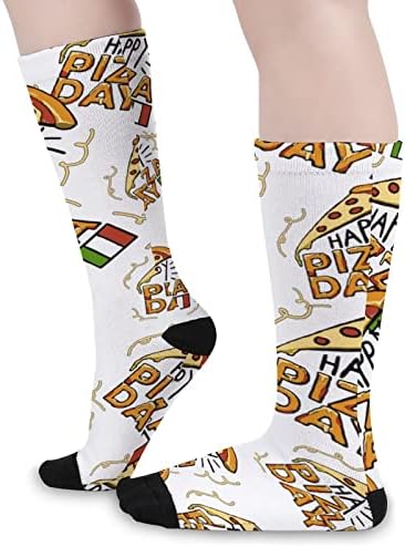 Чорапи с Принтом Happy Pizza Day В Тона на Цвета, Спортни Чорапи до Коляно за Жени и Мъже