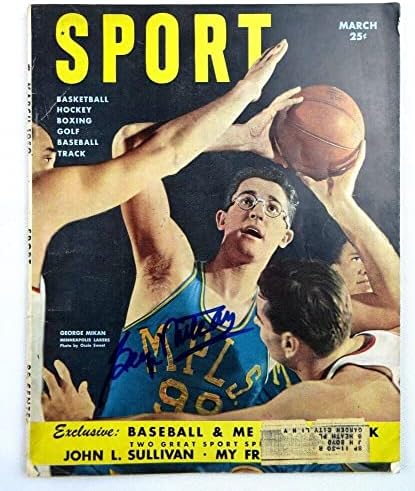Джордж Микан Подписа Списание с Автограф SPORT Март 1950 Лейкърс JSA AH26729 - Списания НБА С автограф