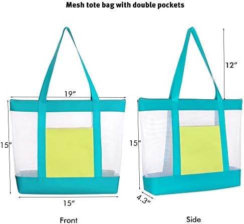 hsmyank 2 опаковки, Лека Mesh bag-тоут, Пескостойкие Плажни Чанти с цип и Двоен джоб За Продукти, Басейн, Пътуване, Кърпи