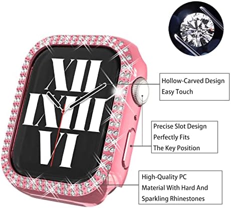 Броня Fullife от 3 теми с украса във вид на кристали и пайети, калъф за Apple Watch Серия 6 5 4 SE, лъскава рамка за iWatch, за жени или момичета (44 мм, черен/сребрист/прозрачен)