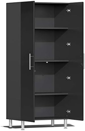 Комплект за гаражни шкафове Ultimate UG22082B от 8 теми с бамбук плот цвят тъмно-черен металик