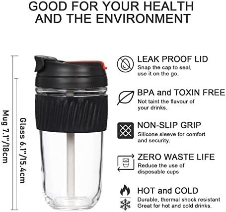 Херметична Стъклена чаша HY3 с капак и соломинкой, утайка от Пътна Чаша на 18 грама, Множество чашата за Кафе, Не съдържа BPA, Могат да се мият в миялна машина и микровълн