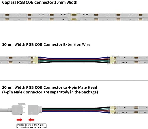 Съединители PAUTIX 10 мм за led ленти COB RGB 4-пинов, 4 бр. Прозрачни конектори, без пропуски, 3 бр. пълнители с двата края и 2 бр. удължител с лента на 4 контакти, 5,5-инчов удлинит