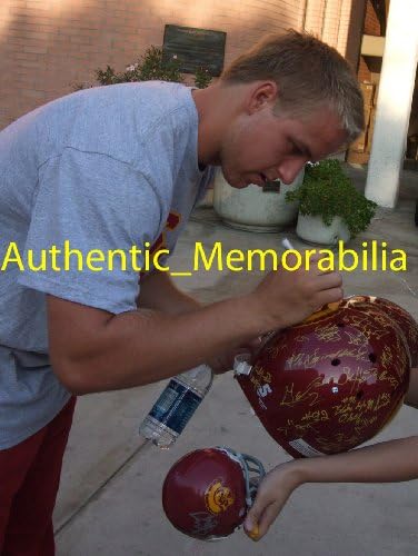 Мини-Каска USC Trojans с автограф на Мат Баркли с доказателство, Снимка на Мат, Подписывающего за нас, Удостоверяване на PSA / ДНК, Драфт NFL