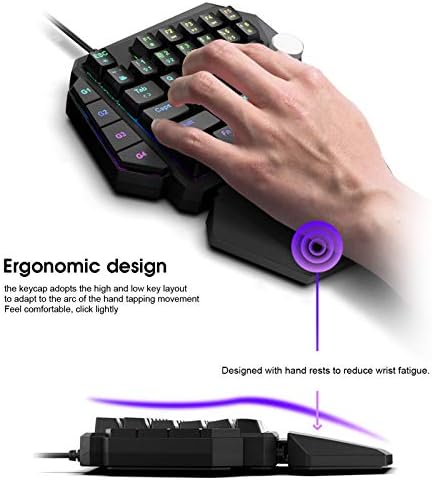 По-ергономична Детска Механична Клавиатура за една ръка с led RGB подсветка, Ергономична Жични клавиатура за киберспортивных игри с USB поставка за китката, 44 Клавиш за