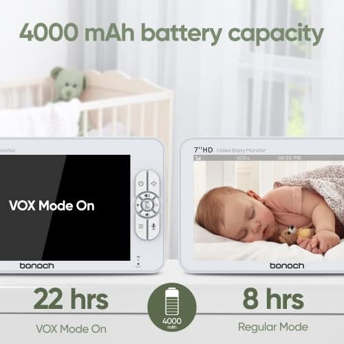 Следи бебето bonoch с камера и аудио, 7 Видеоняня с резолюция 720P HD, Без Wi-Fi, Монитор с детска камера, Защита от взлом, Дистанционно мащабиране/канче /наклон, батерия 4000 mah,