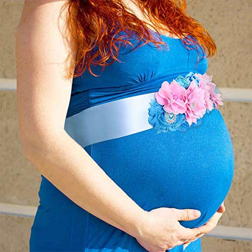 Колан за бременни с участието на пол - Колан За бременни с изображение на дете, Подарък За Спомен За Душата на детето, Цветен Колан за корема (Розова и синя)