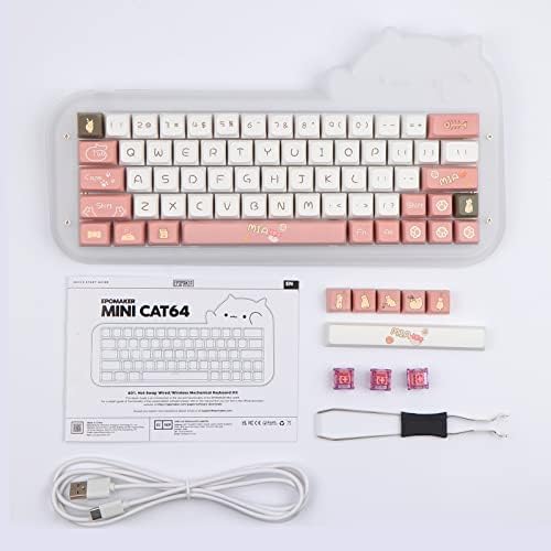 EPOMAKER Mini Cat 64 60% Жичен ръчна детска клавиатура от акрил RGB с възможност за гореща замяна, с помощта на програмируеми клавиатури кепета PBT за Mac/Win / Gamers сублимация оцвети