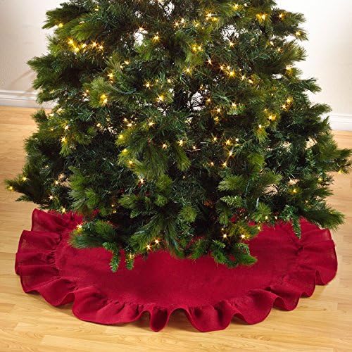 Пола за елхи от коноп чул с рюшами за празничен декор Amy's HomeGoods (Червена, кръгла пола във вид на елхи 53 инча)